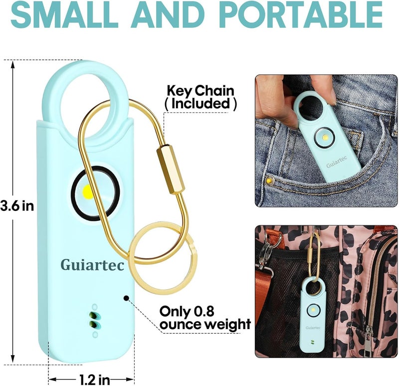 Guiartec Rechargeable Personal Safety Alarm for Women, 135 dB Loud Self Defense Keychain Siren with LED Strobe Light, Personal Emergency Security Safe Devices Key Chain Alarms for Women Kids Elderly (Aqua) - Image 5